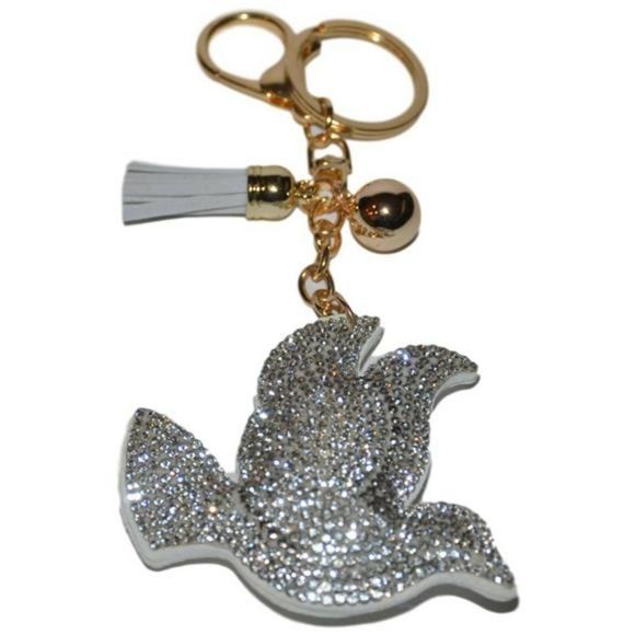 Dove Keychain Women Crystal Bag Charm Girls Love Birds Backpack Clip Bling Purse - Picture 3 of 5